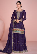 Load image into Gallery viewer, Purple Chinon Gharara Suit
