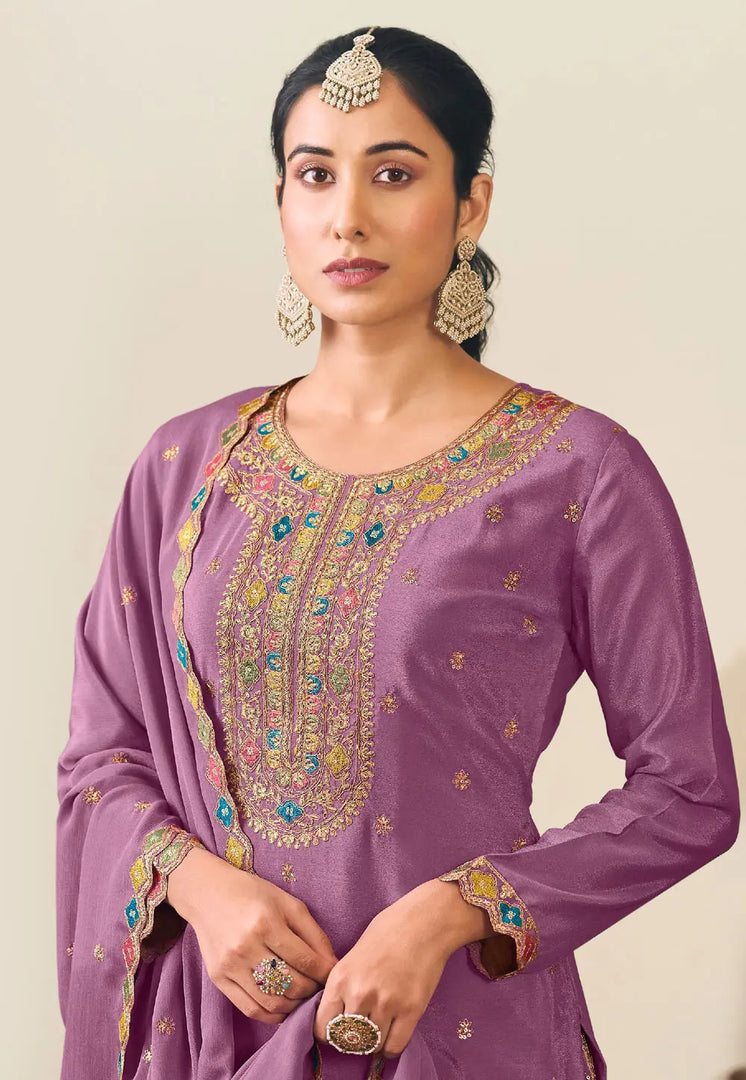 Purple Chinon Indo Western Lehenga Choli