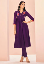 Load image into Gallery viewer, Purple Chinon Kurta Set With Pent
