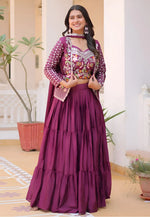 Load image into Gallery viewer, Purple Chinon Layered Lehenga Choli
