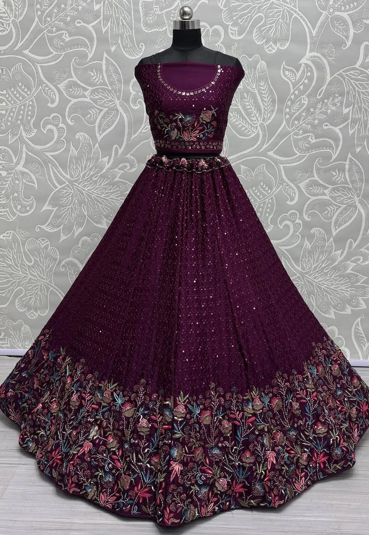 Purple Chinon Lehenga Choli