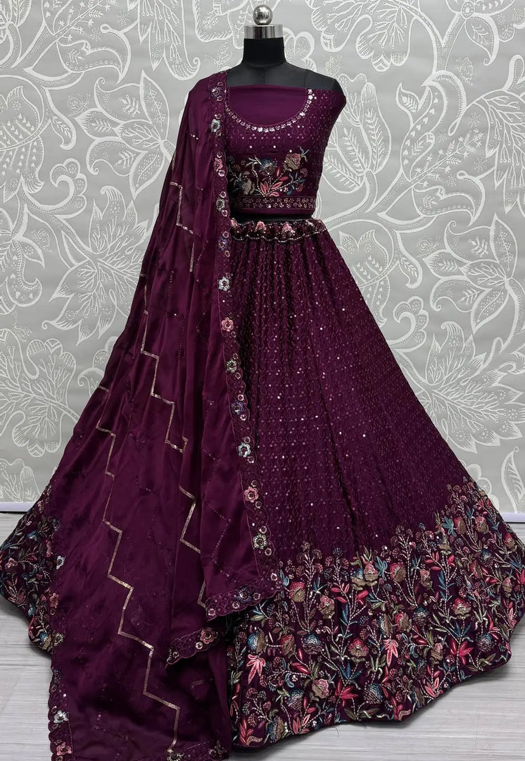 Purple Chinon Lehenga Choli