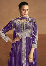 Load image into Gallery viewer, Purple Chinon Pant Style Suit

