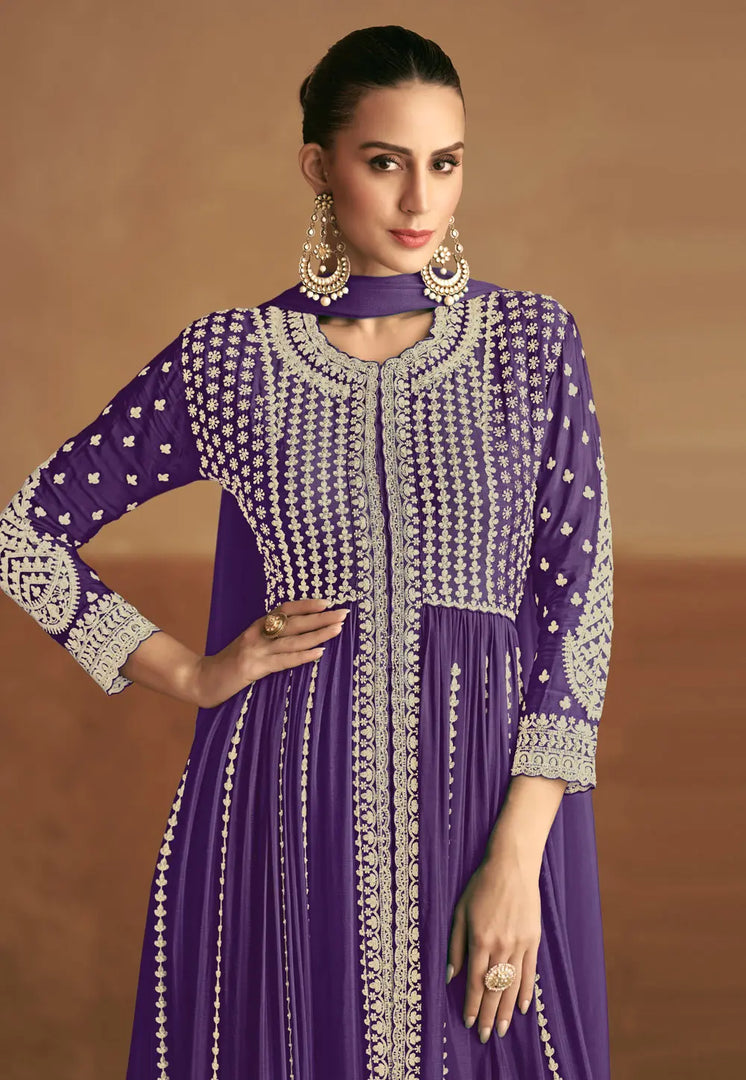 Purple Chinon Pant Style Suit