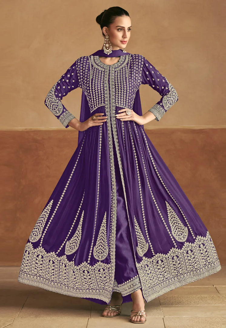 Purple Chinon Pant Style Suit