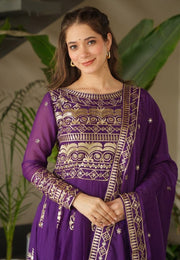 Purple Chinon Readymade Anarkali Suit