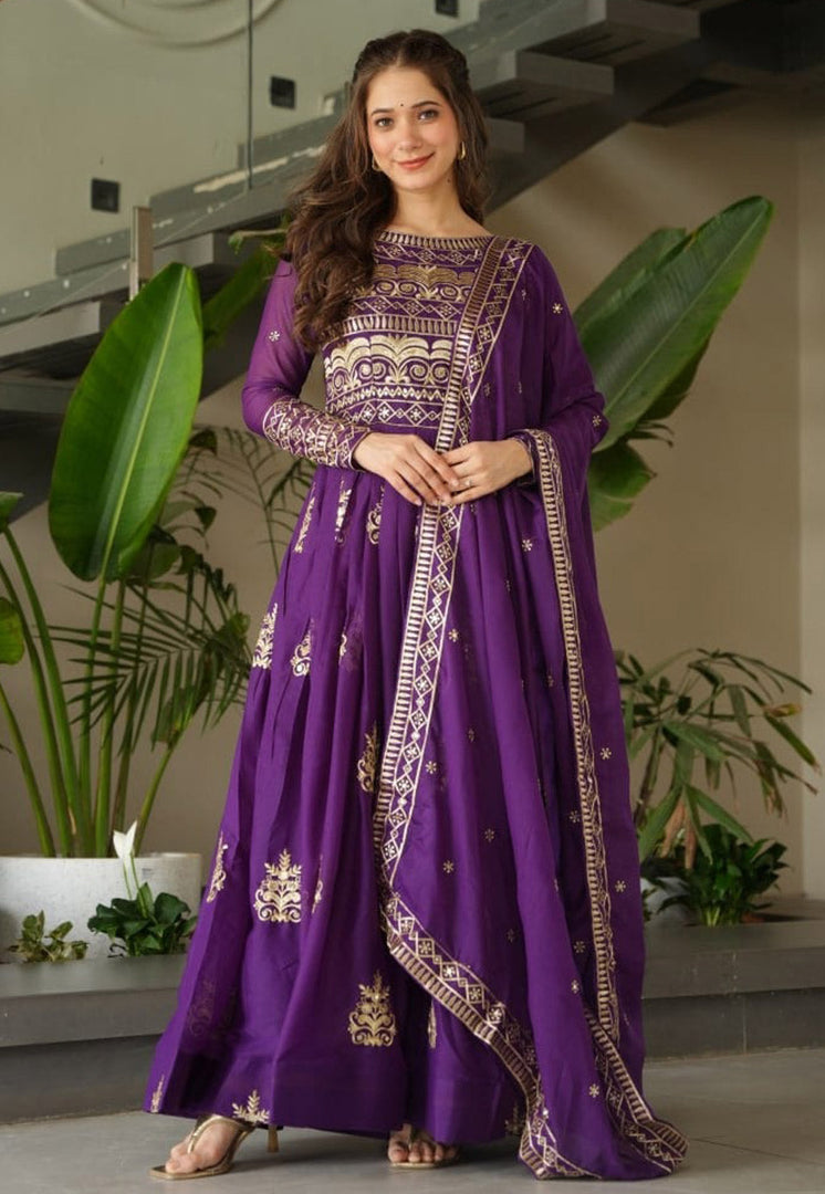 Purple Chinon Readymade Anarkali Suit