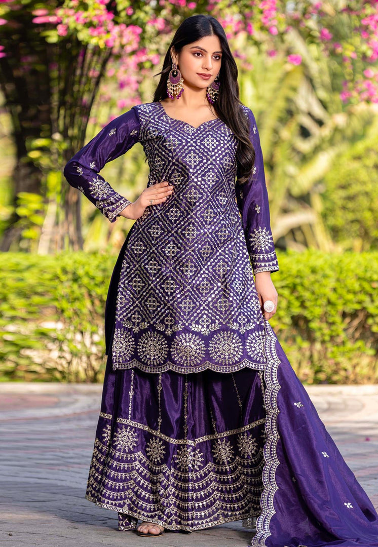 Purple Chinon Readymade Pakistani Suit
