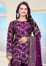 Load image into Gallery viewer, Purple Chinon Readymade Pakistani Suit
