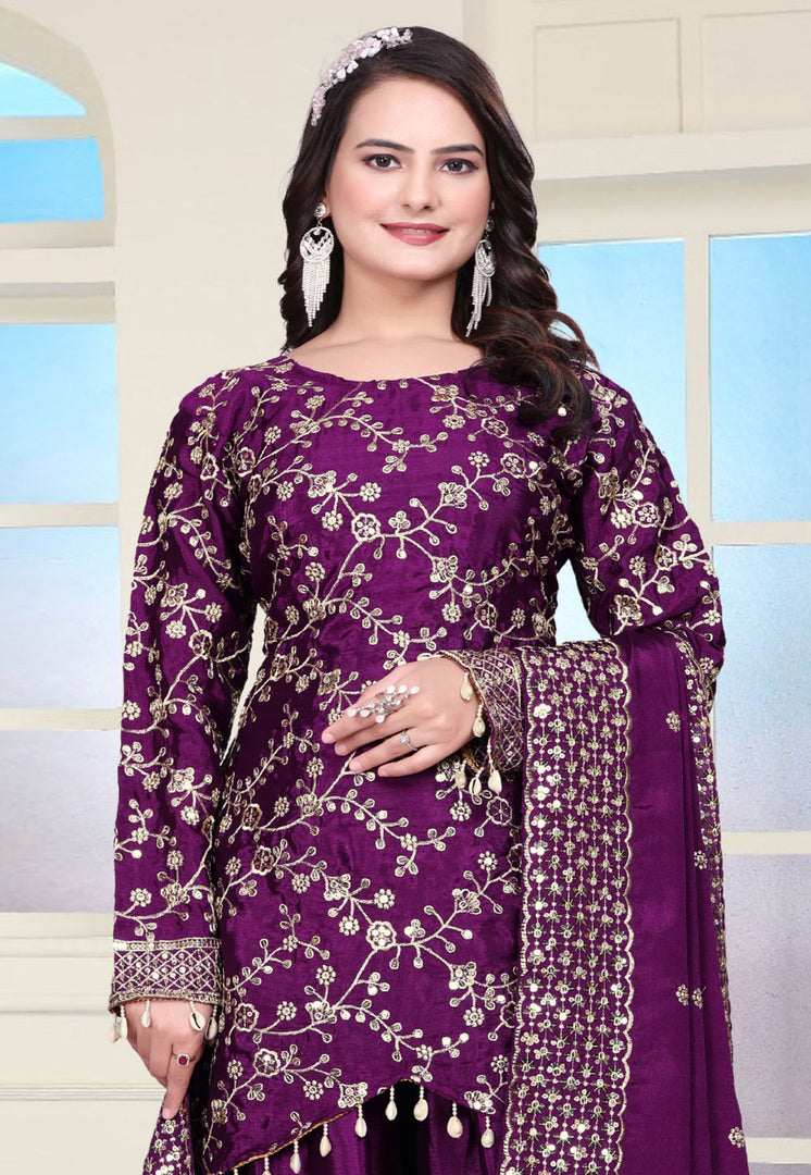 Purple Chinon Readymade Pakistani Suit