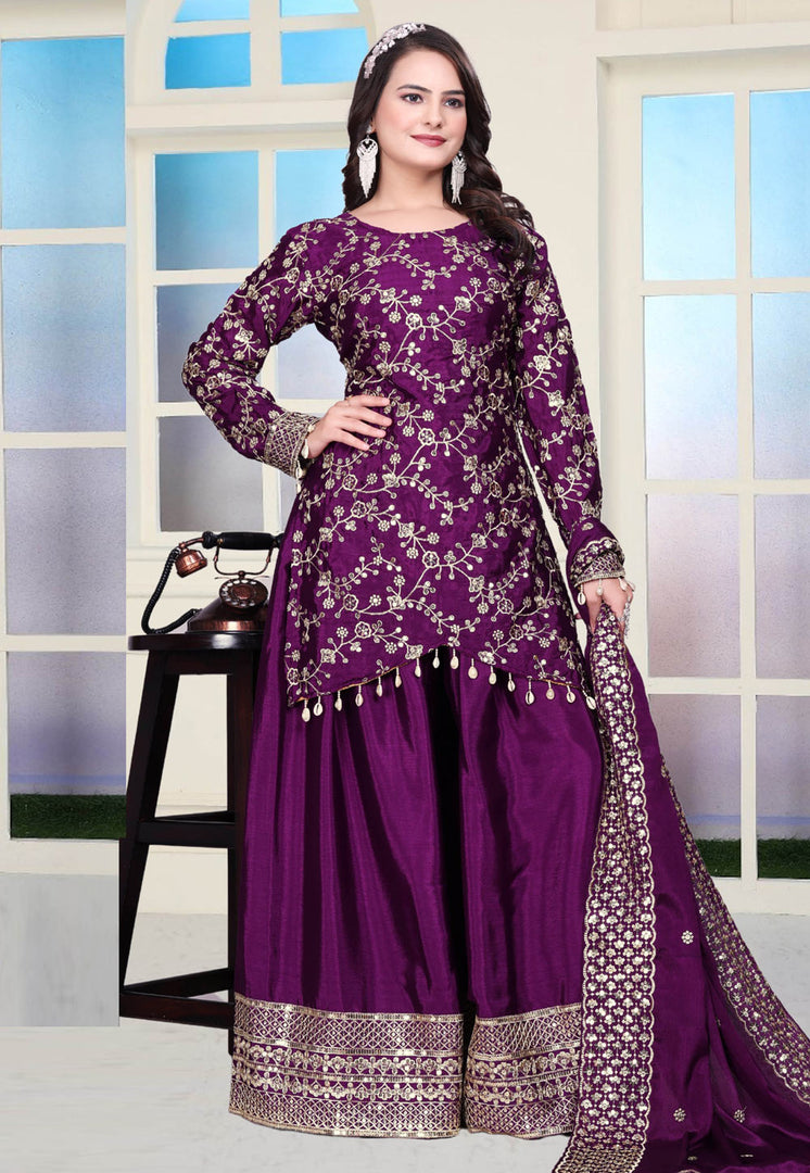 Purple Chinon Readymade Pakistani Suit