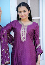 Load image into Gallery viewer, Purple Chinon Readymade Pakistani Suit
