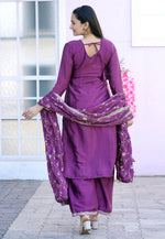 Load image into Gallery viewer, Purple Chinon Readymade Pakistani Suit
