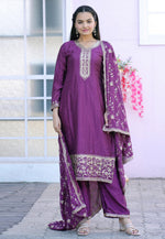 Load image into Gallery viewer, Purple Chinon Readymade Pakistani Suit
