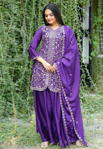 Load image into Gallery viewer, Purple Chinon Readymade Palazzo Suit
