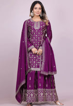 Load image into Gallery viewer, Purple Chinon Readymade Palazzo Suit
