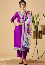 Load image into Gallery viewer, Purple Chinon Readymade Pant Style Suit
