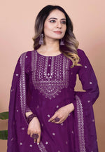 Load image into Gallery viewer, Purple Chinon Readymade Sharara Suit
