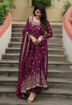 Load image into Gallery viewer, Purple Chinon Readymade Sharara Suit
