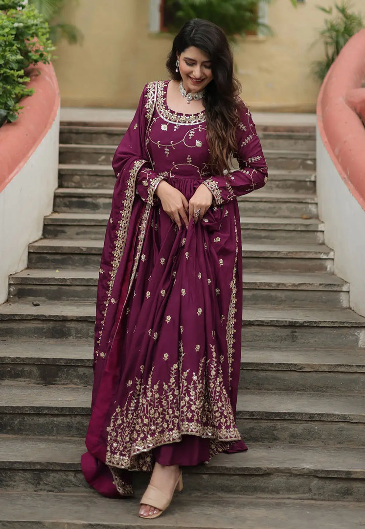 Purple Chinon Readymade Sharara Suit