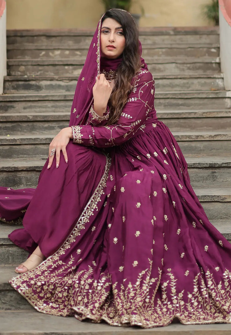 Purple Chinon Readymade Sharara Suit