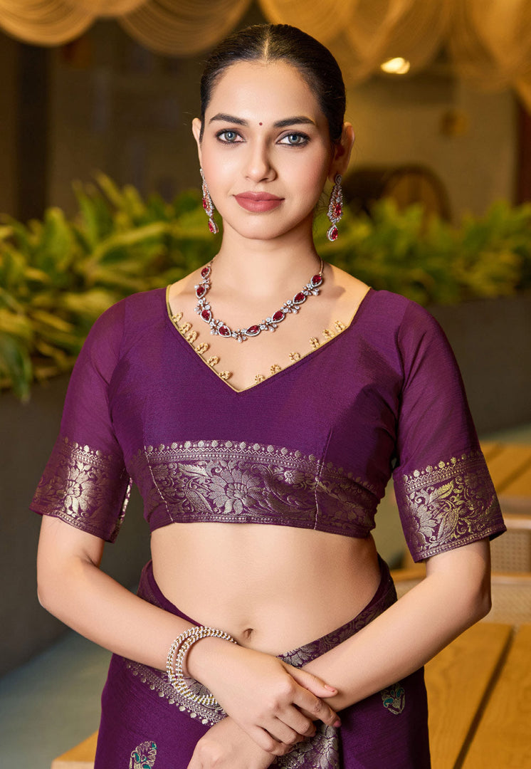 Purple Chinon Saree With Blouse