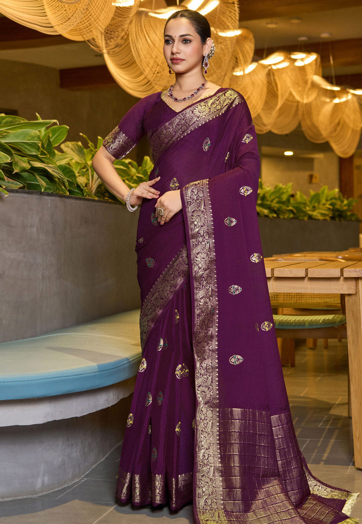 Purple Chinon Saree With Blouse