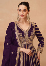 Load image into Gallery viewer, Purple Chinon Silk Anarkali Suit

