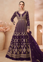Load image into Gallery viewer, Purple Chinon Silk Anarkali Suit
