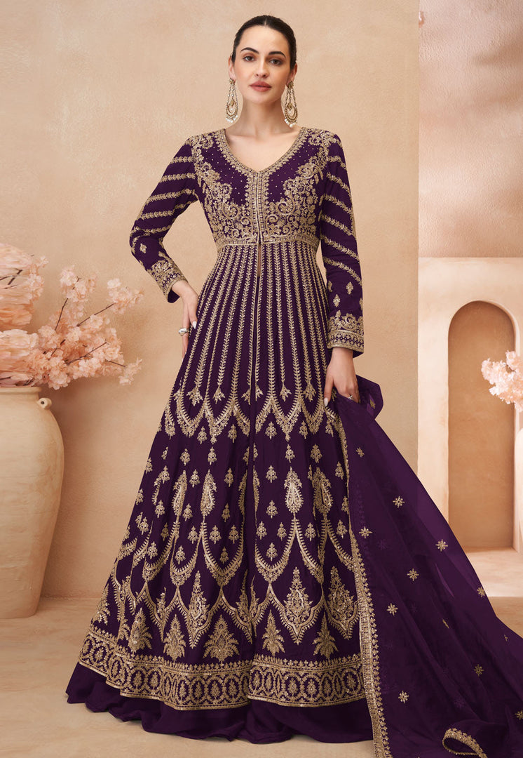 Purple Chinon Silk Anarkali Suit