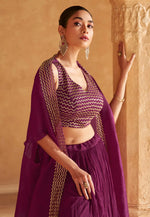 Load image into Gallery viewer, Purple Chinon Silk Jacket Style Lehenga Choli
