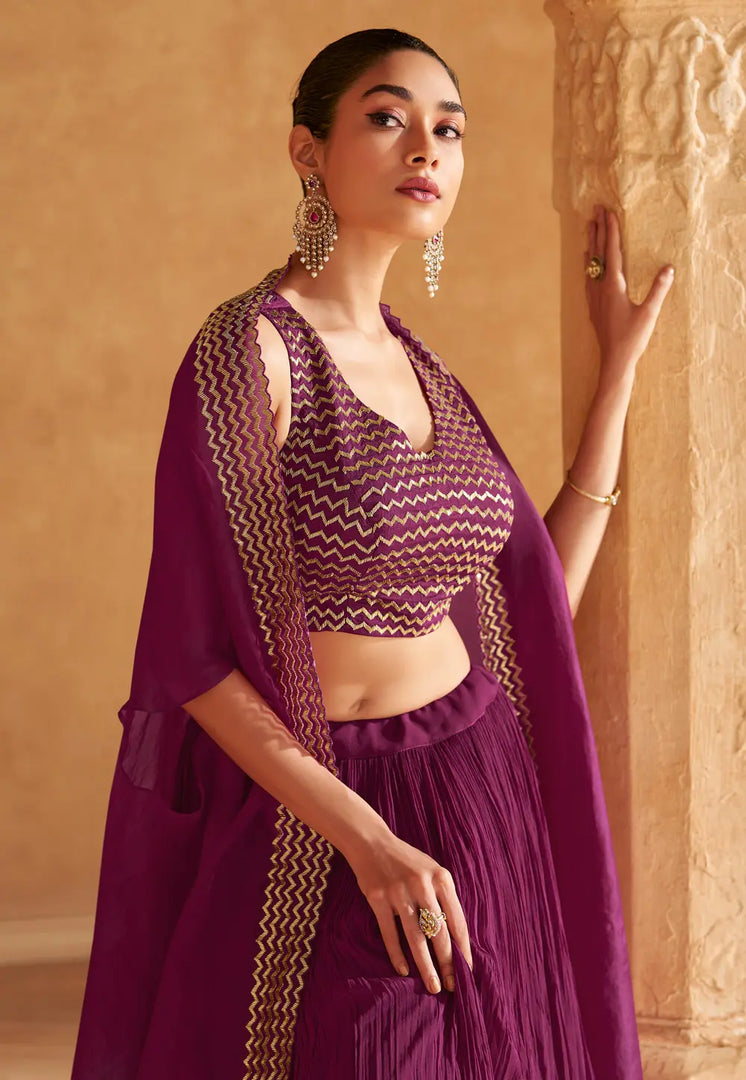Purple Chinon Silk Jacket Style Lehenga Choli