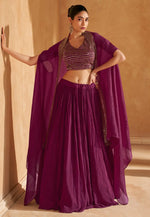 Load image into Gallery viewer, Purple Chinon Silk Jacket Style Lehenga Choli
