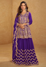 Load image into Gallery viewer, Purple Chinon Silk Long Choli Lehenga
