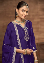 Load image into Gallery viewer, Purple Chinon Silk Pakistani Palazzo Suit
