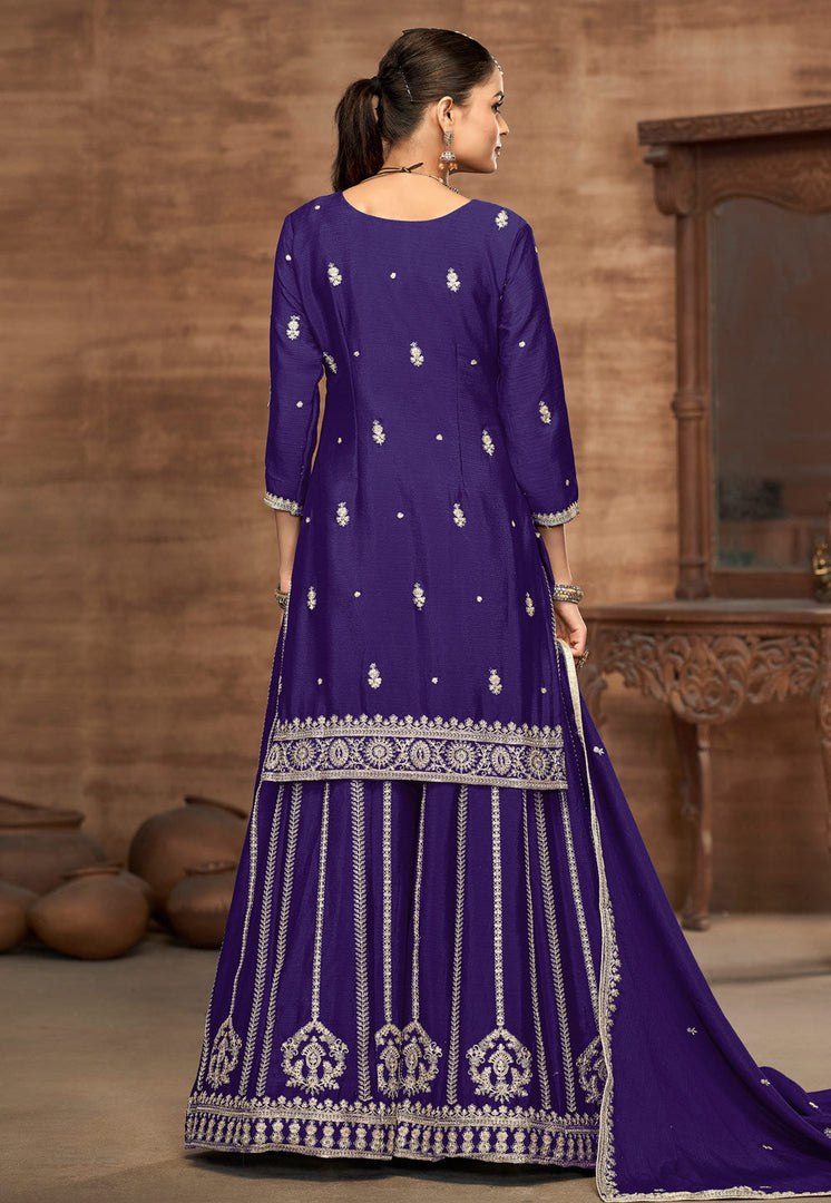 Purple Chinon Silk Pakistani Palazzo Suit
