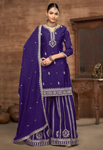 Load image into Gallery viewer, Purple Chinon Silk Pakistani Palazzo Suit
