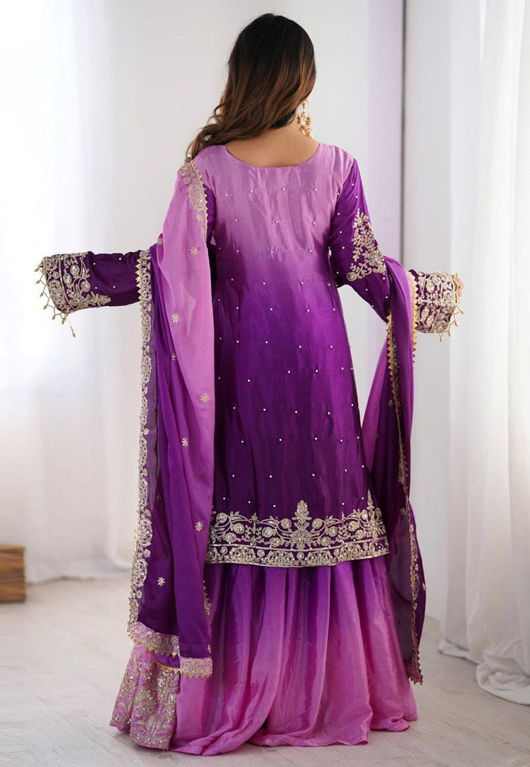 Purple Chinon Silk Readymade Gharara Suit