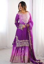 Load image into Gallery viewer, Purple Chinon Silk Readymade Gharara Suit
