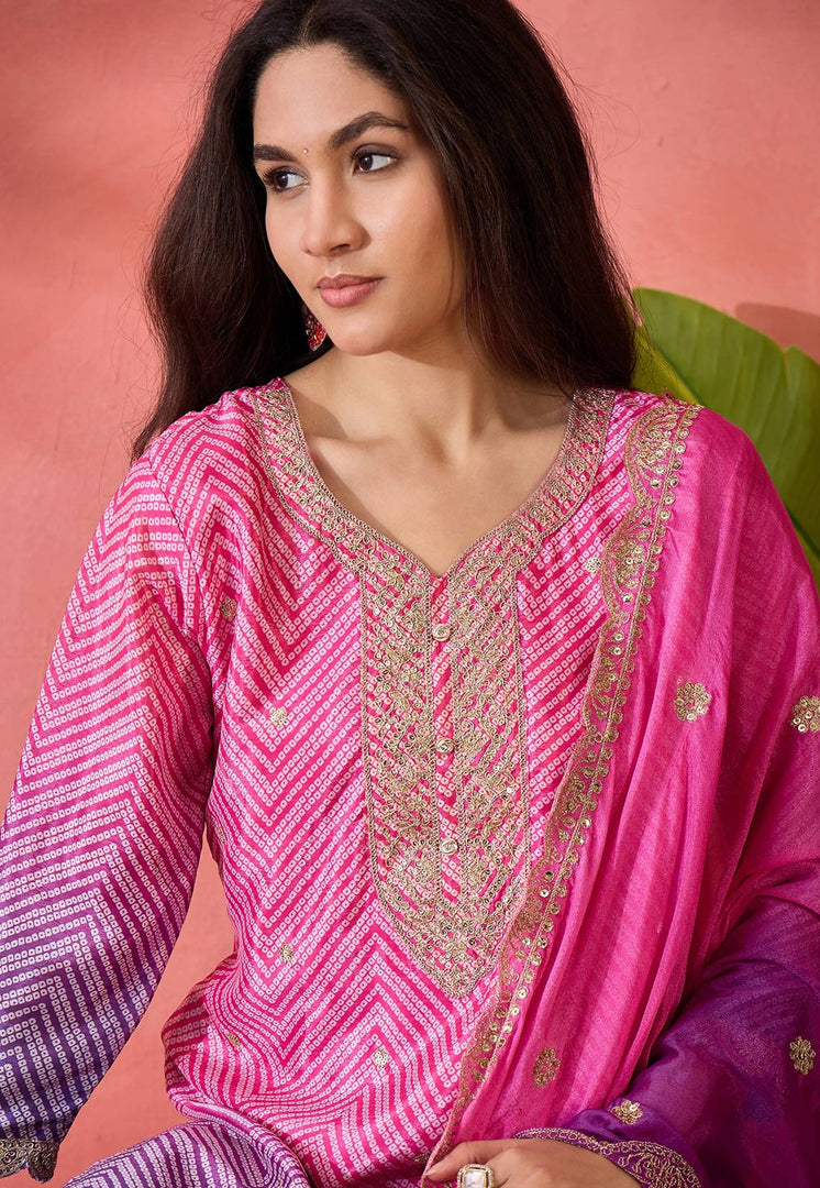Purple Chinon Silk Readymade Pakistani Suit