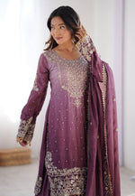 Load image into Gallery viewer, Purple Chinon Silk Readymade Sharara Suit
