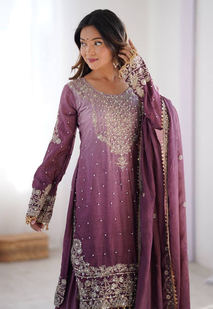Purple Chinon Silk Readymade Sharara Suit