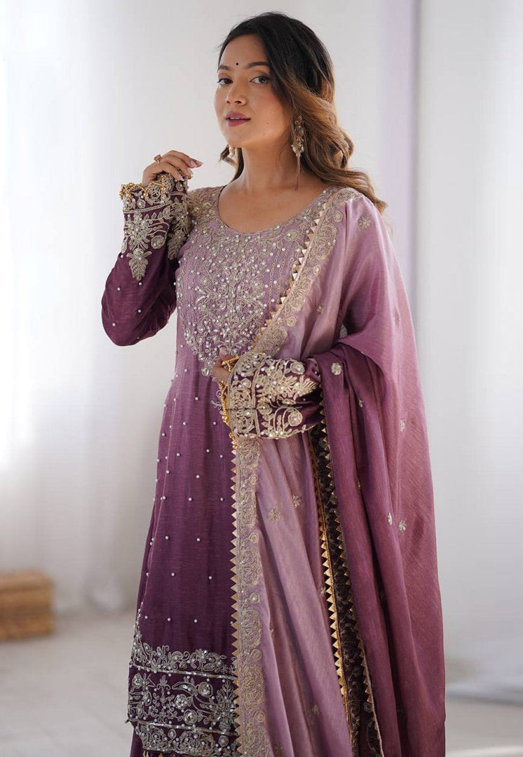 Purple Chinon Silk Readymade Sharara Suit