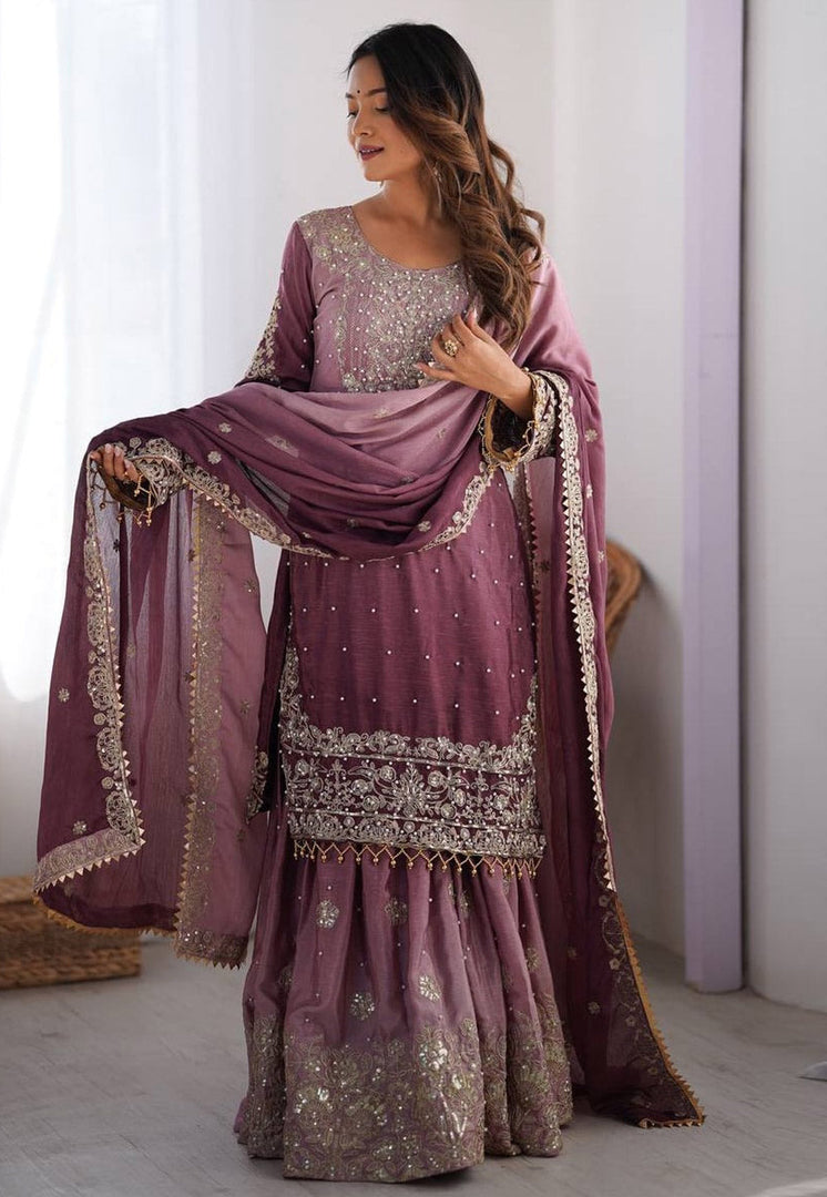 Purple Chinon Silk Readymade Sharara Suit