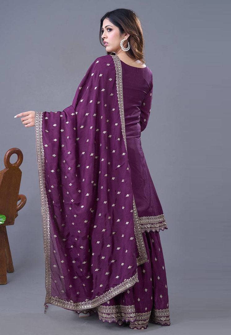 Purple Chinon Silk Readymade Sharara Suit
