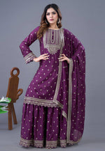 Load image into Gallery viewer, Purple Chinon Silk Readymade Sharara Suit
