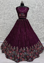 Load image into Gallery viewer, Purple Chinon Wedding Lehenga Choli
