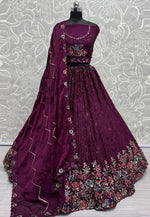 Load image into Gallery viewer, Purple Chinon Wedding Lehenga Choli
