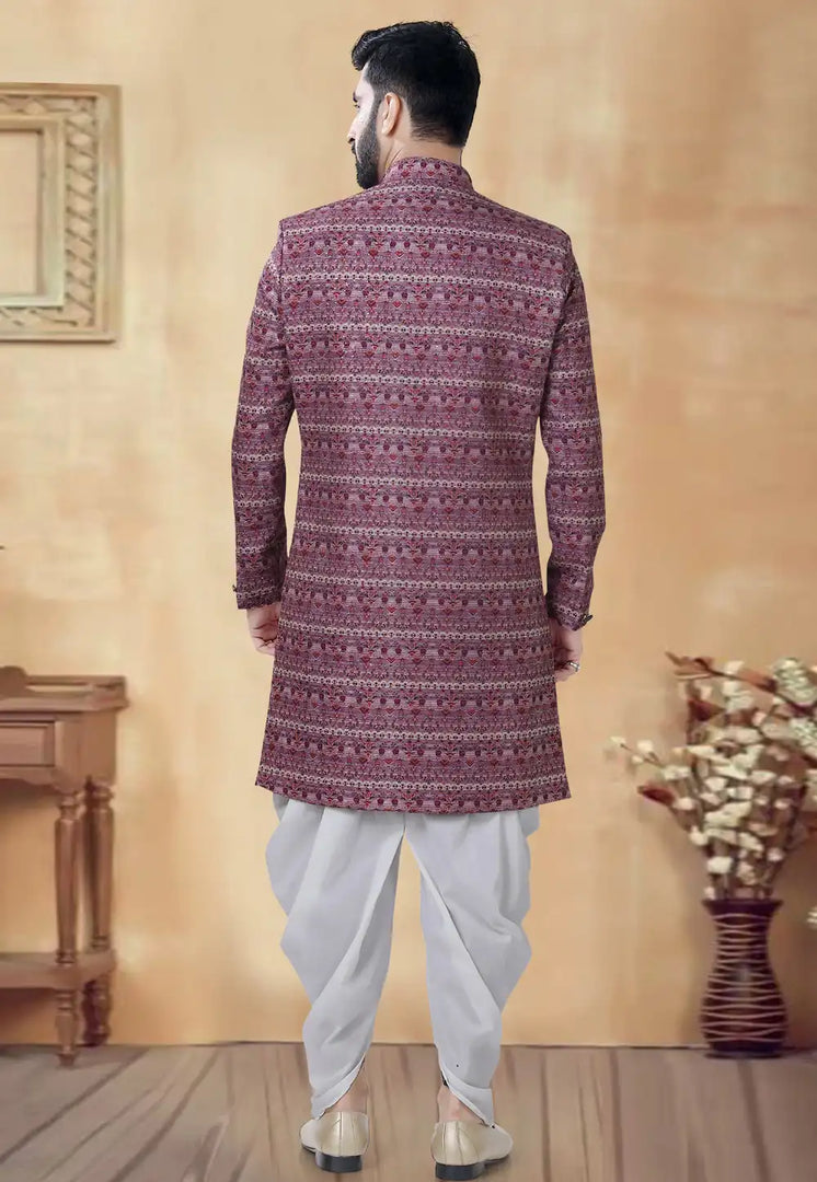 Purple Cotton Dhoti Sherwani