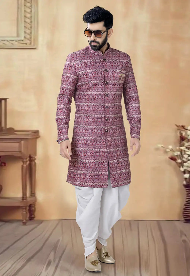 Purple Cotton Dhoti Sherwani